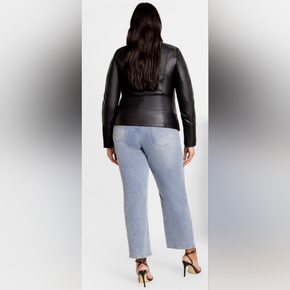 City Chic NWT Black Ribbed Moto Jacket Size 24 - Picture 4 of 5